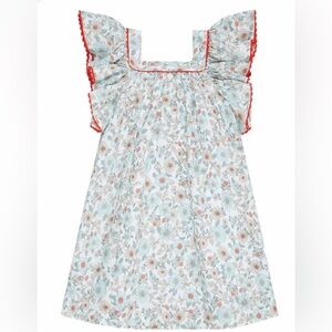 La Coqueta Girls (8Y) Ocra Dress Ivory Floral Lined Linen Blend Dress